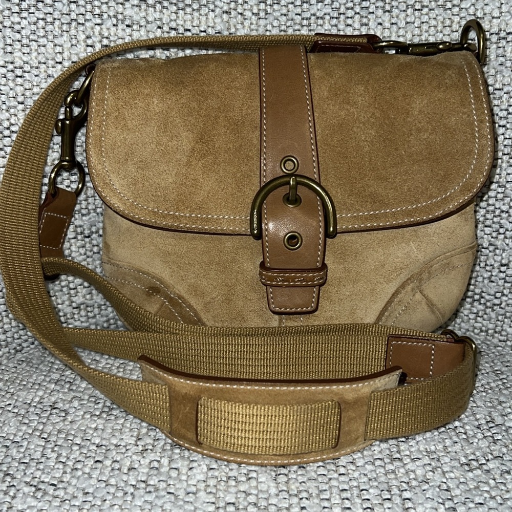 COACH #4743 Tan SUEDE SWING SUEDE AND LEATHER CROSSBODY - Picture 10 of 11